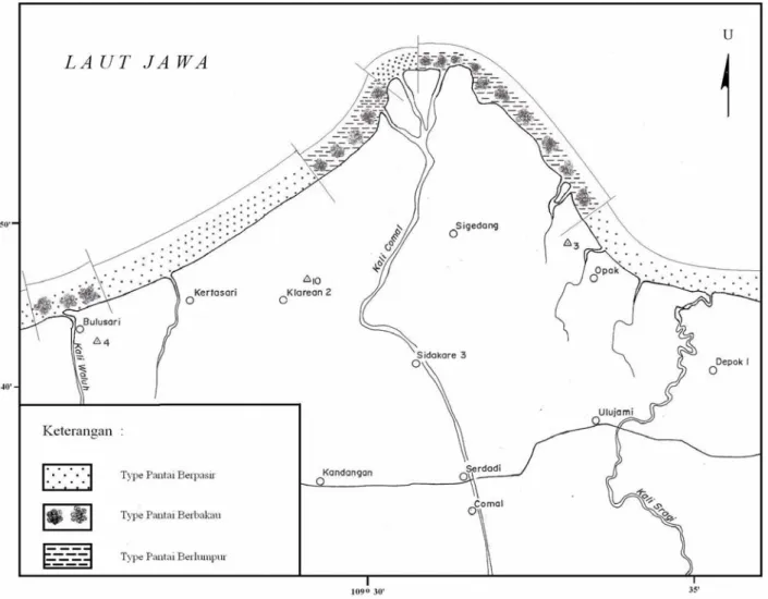 Gambar 5. Peta Karateristik Pantai di kawasan muara sungai Comal, Jawa Tengah
