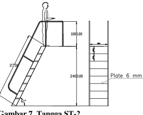 Gambar 7. Tangga ST-2  Panjang tangga = 2.750 meter  Lebar tangga   = 0.8 meter 