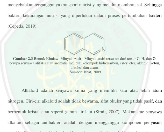 Gambar 2.3 Bentuk Kimiawi Minyak Atsiri. Minyak atsiri tersusun dari unsur C, H, dan O,  berupa senyawa alifatis atau aromatis meliputi kelompok hidrokarbon, ester, eter, aldehid, keton, 