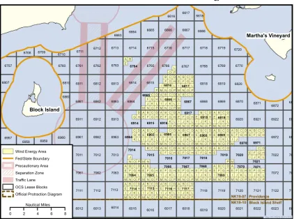Fig. 4. Lease blocks identiﬁed by BOEM in 2012 in the Ocean SAMP Wind Energy Area (WEA) for an auction to developers of renewable energy facilities