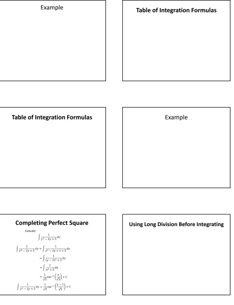 Table of Integration Formulas 