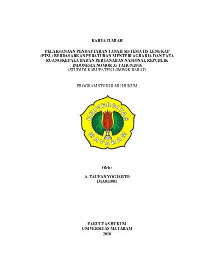 PELAKSANAAN PENDAFTARAN TANAH SISTEMATIS LENGKAP (PTSL) BERDASARKAN ...