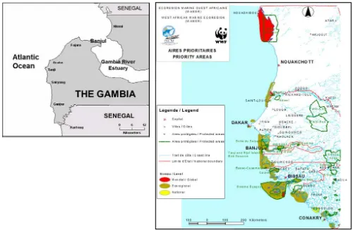 Figure 1.  Areas of Biodiversity Significance in the WAMER and The Gambia River Estuary and Atlantic Coast  