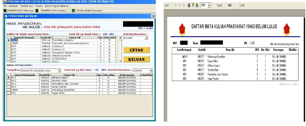 Gambar 9. Tampilan Pengecekan Mata Kuliah Prasyarat Wajib     Gambar 10. Print-Out Mata Kuliah Prasyarat Wajib 