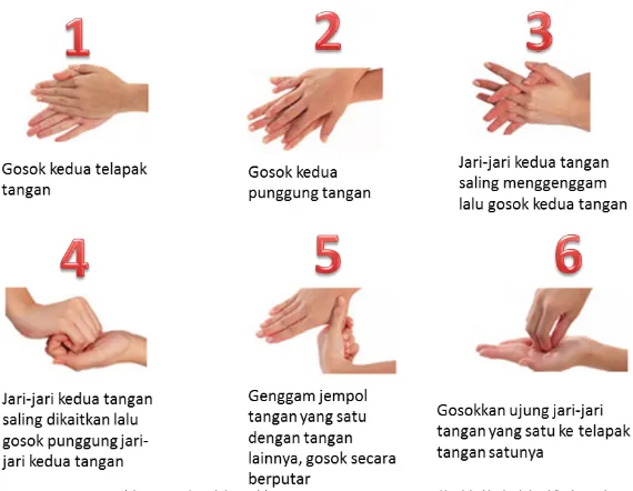 Gambar 1. Teknik enam langkah cuci tangan menurut WHO (2009)