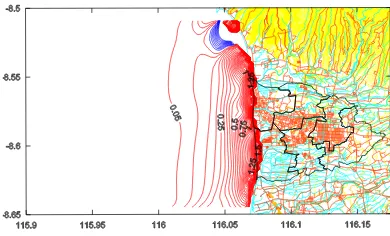 Gambar 4.14. Hasil Simulasi pada Menit Ke-17 dengan Magnitude Gempa 7,0Mw  