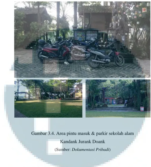 Gambar 3.4. Area pintu masuk &amp; parkir sekolah alam  Kandank Jurank Doank 
