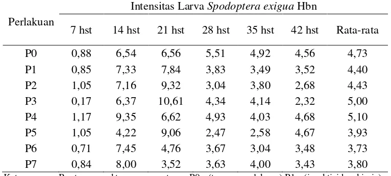 Tabel 4.2Rerata Intensitas Serangan HamaSpodoptera exigua 