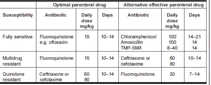 Tabel 1 Antibiotik yang diberikan pada demam tifoid tanpa komplikasi menurut WHO 2003