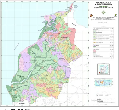 Gambar 5.  Peta pewilayahan komoditas pertanian skala 1:50.000 Kabupaten Sambas, Kalimantan Barat (2013)  Figure 5
