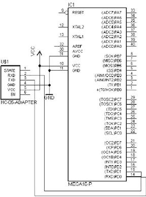 Gambar 1.5 Skema rangkaian HC-05 dengan mikrokontroler  1.1.4 Rangkaian Catu Daya 