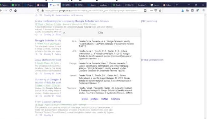 Gambar 2. Tampilan piliha gaya kutipan dari Google Scholar 