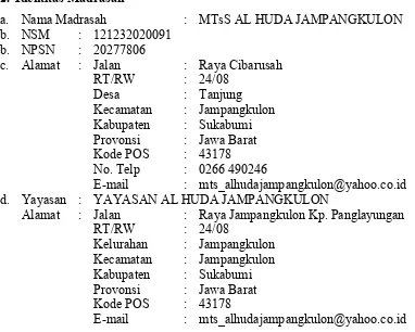 Tabel 1.1 Tabel Daftar Kepala Madrasah Setiap PeriodeSumber Arsip MTs Al Huda Jampangkulon, 2017