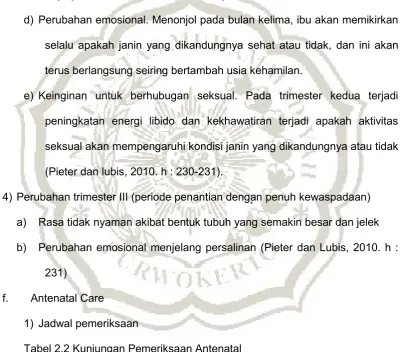Tabel 2.2 Kunjungan Pemeriksaan Antenatal 