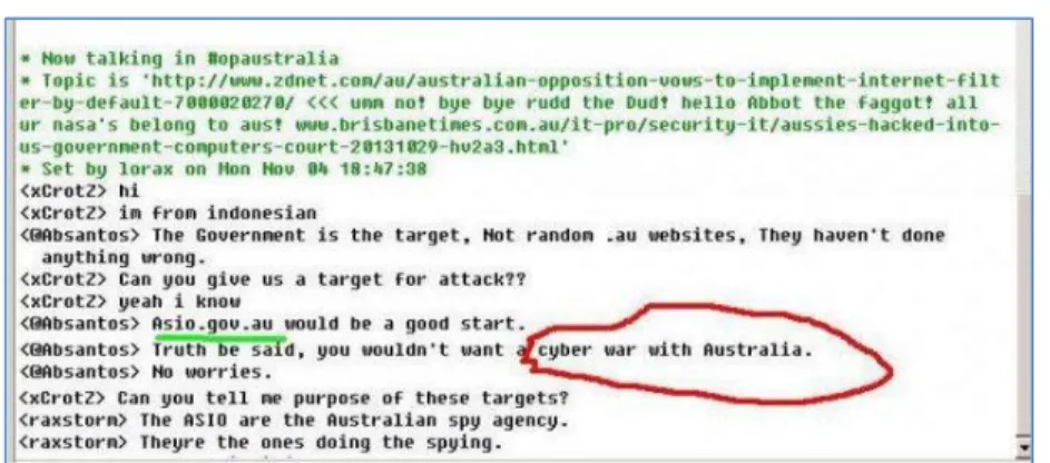 Gambar 3 Contoh Log Chat antara Hacker Indonesia dengan hacker Australia 1