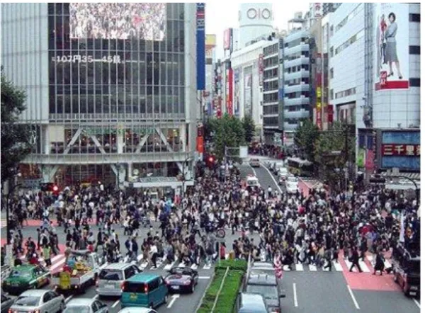 Figure 2.1: People crossing the street in the crowded Shibuya, Tokyo, Japan. Source: http://blogs.usyd.edu.au/theoryandpractice/