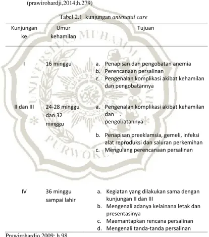 Tabel 2.1  kunjungan antenatal care 