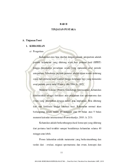 BAB II TINJAUAN PUSTAKA A. Tinjauan Teori 1. KEHAMILAN - ASUHAN ...