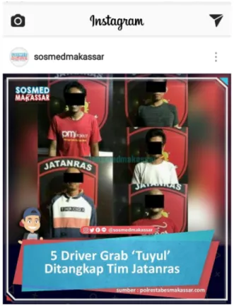 Gambar 6. Penangkapan driver ‘tuyul’ yang tereskpos di Instagram. 