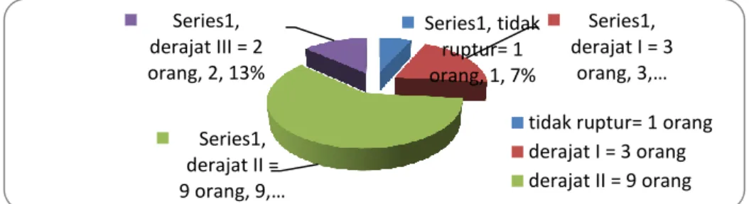 Diagram 2.  Gambaran  derajat  ruptur  perineum  spontan  pada  pertolongan persalinan Kala II dengan posisi tangan APN  di RSIA „Bunda arif‟ Purwokerto 2013 