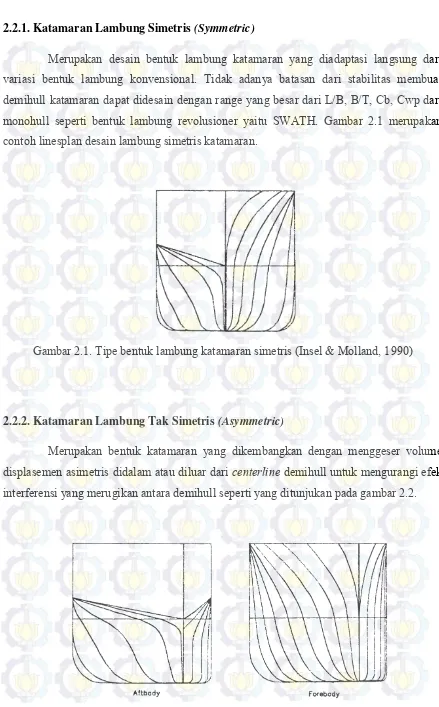 Gambar 2.1. Tipe bentuk lambung katamaran simetris (Insel & Molland, 1990) 