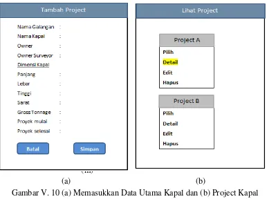 Gambar V. 10 (a) Memasukkan Data Utama Kapal dan (b) Project Kapal 