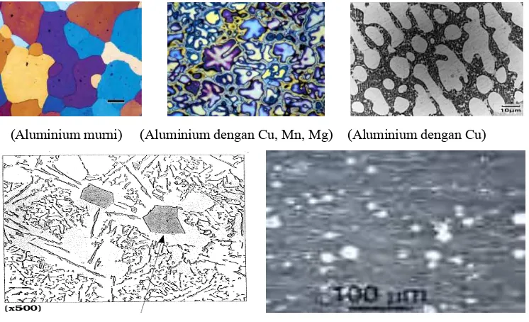 Gambar 2.1. Struktur mikro Aluminium murni dan paduan (Hartomo. A.J. 1992) 