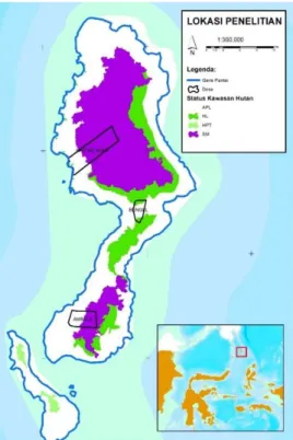 Gambar 1 Peta lokasi penelitian di Pulau Karakelang, Sulawesi Utara. 