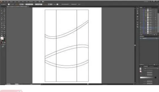Gambar 4. 2 proses pembuatan sketsa tampak depan di adobe illustrator  (Sumber: Dokumen Pribadi) 