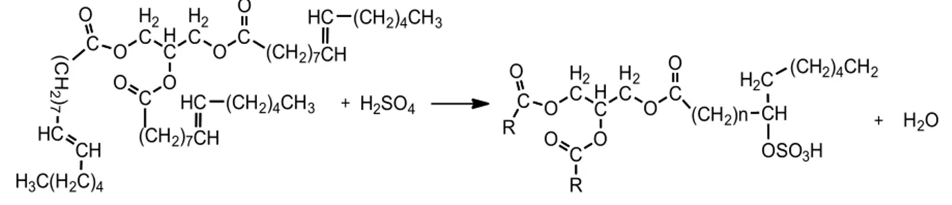 Gambar 1. Reaksi sulfatasi minyak kelapa sawit dengan H 2 SO 4 .