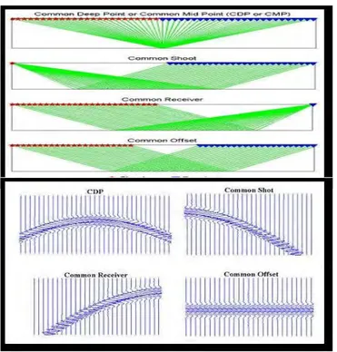 Gambar 2.3. Konfigurasi gelombang (trace) dalam pengambilan  data seismik 