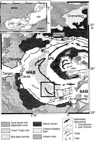 Fig. 1. Structural map of the WAB and surrounding areas showing the diapir province, early Miocene to Holocene structuresand main sedimentary depocenters (taken from Comas et al., 1999)