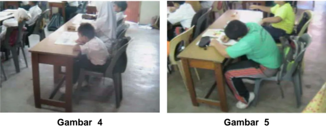 Gambar 4: Postur duduk responden berumur 8 tahun akibat ukuran kerusi yang tidak sesuai
