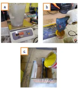 Gambar 3.8 Proses pembuatan core material, (a) Timbang berat Resin, (b) mixer 