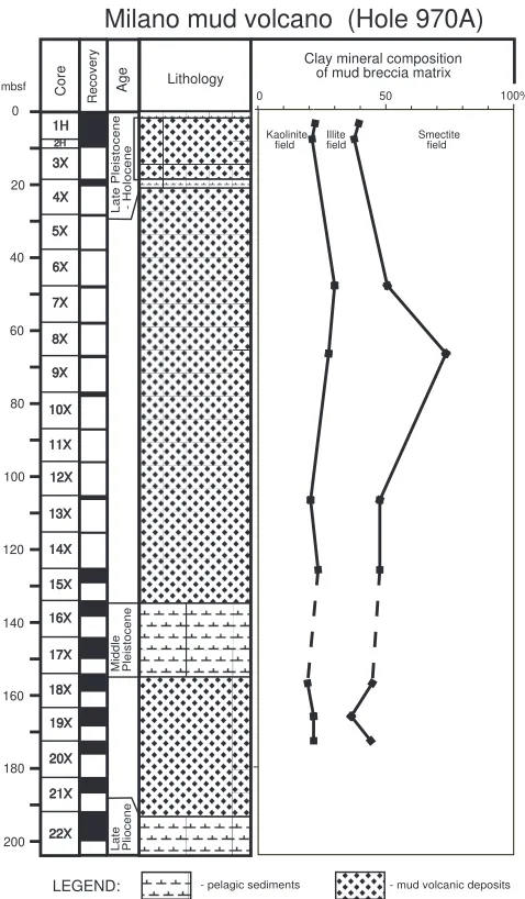 Figure 6. The Milano mud volcano. Figure shows downhole variation of claymineral composition of mud breccia matrix