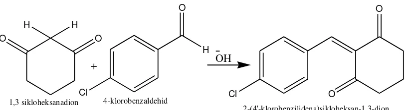 Gambar 7. Reaksi umum sintesis senyawa 2-(4´-klorobenzilidena) sikloheksanadion dengan katalis basa KOH 
