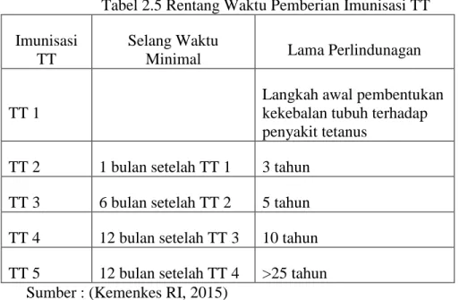 Tabel 2.5 Rentang Waktu Pemberian Imunisasi TT  Imunisasi 