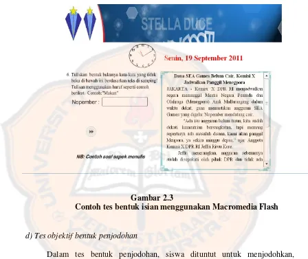 Gambar 2.3 Contoh tes bentuk isian menggunakan Macromedia Flash 
