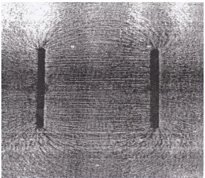 Gambar 3.3 Garis-garis medan listrik antara keping-keping suatu 