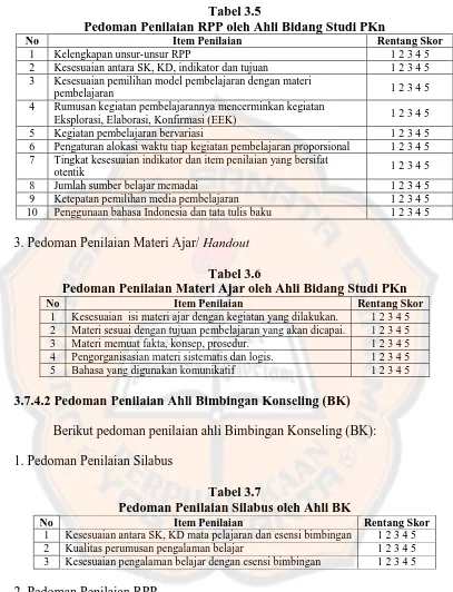 Tabel 3.5 Pedoman Penilaian RPP oleh Ahli Bidang Studi PKn