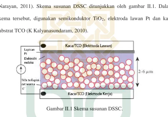 Gambar II.1 Skema susunan DSSC. 