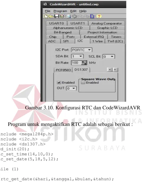 Gambar 3.10. Konfigurasi RTC dan CodeWizardAVR 