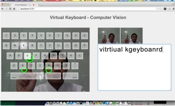 Gambar 9 Kesalahan pendeteksian selain ujung jari telunjuk pada pengujian ketepatan dalam  menampilkan karakter keyboard virtual