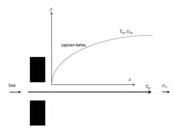 Gambar 4.1 Lapisan batas fluida viskoelastik pada pelat datar (Kasim, 2014) 