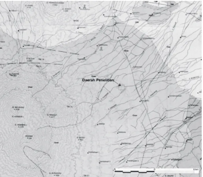 Gambar 2. Peta Geologi Regional wilayah survey potensi air tanah (Santosa S dan T. Suwarti, 1986)