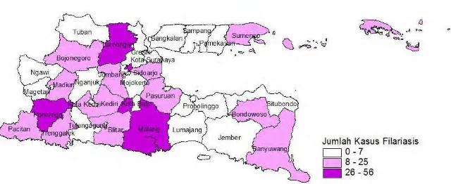 Gambar 4.4 Penyebaran Penyakit Filariasis di Jawa Timur 