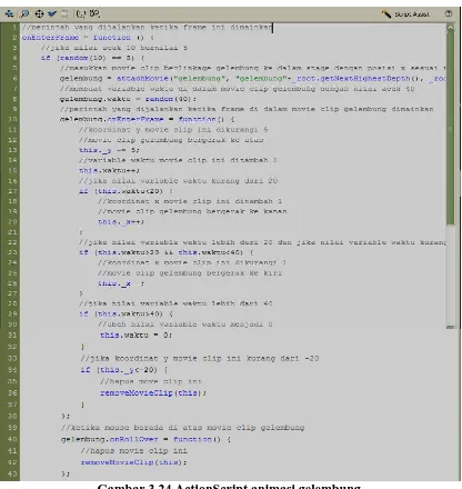 Gambar 3.24 ActionScript animasi gelembung 