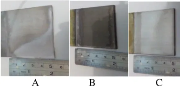 Gambar  2.  Foto  makro  spesimen  yang  telah  dilakukan proses Elektrodeposisi spesimen HA +  Kitosan 10%, a)