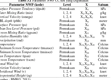 Tabel 3.1 Parameter NWP CCAM yang Digunakan  