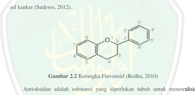 Gambar 2.2 Kerangka Flavonoid (Redha, 2010) 
